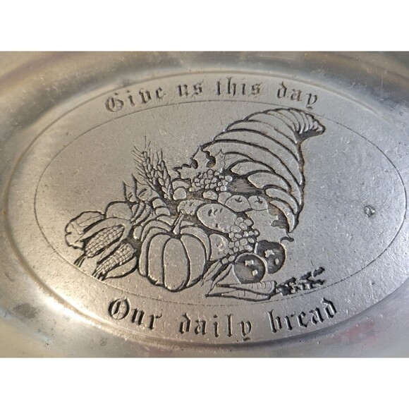 Vintage Pewter Give Us This Day Our Daily Bread Plate Serving Tray our father - Picture 2 of 5